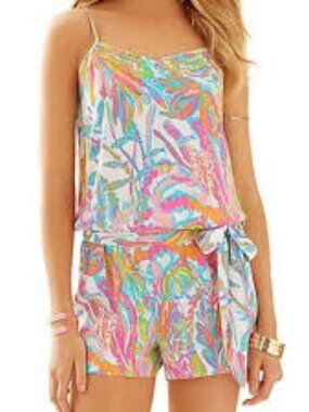 Lilly Pulitzer Deanna Silk Romper Scuba To Cuba Size L